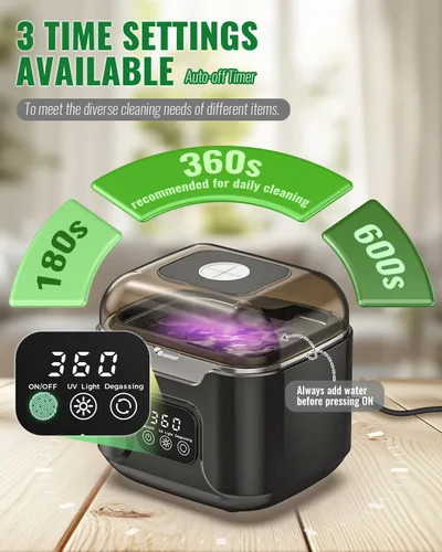 Vista 4 de Limpiador ultrasónico de retenedores, limpiador de retenedores dentales portátil de 48 kHz con capacidad de 8.1 fl oz, limpiador bucal digital