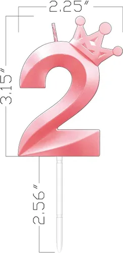 Vista 2 de 3,15 pulgadas rosa 2 cumpleaños vela cumpleaños velas 3D corona diseñada