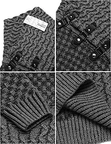 Vista 4 de COOFANDY Suéter de punto de cuello alto para hombre, manga larga, ajustado, cuello de chal, sin botones
