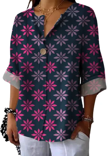 Vista 11 de domirica Camisas de manga corta con cuello en V para mujer, blusas elegantes con estampado floral y ajuste holgado, blusas básicas y cómodas