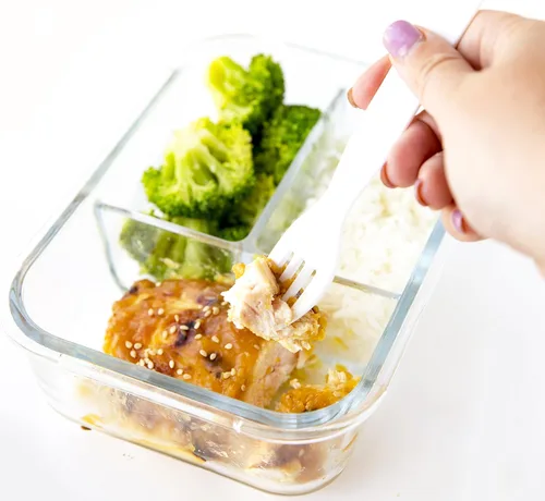 Vista 4 de Recipientes de vidrio para preparación de comidas, paquete de 4 recipientes de 35 onzas con 3 compartimentos, lonchera Bento para control