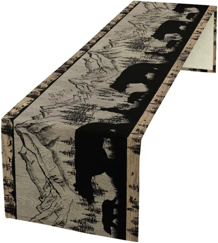 Vista 23 de Camino de mesa con diseño de patas de perro, lindo animal con estampado de patas de cachorro, decoración de fiesta de cumpleaños, casa de campo