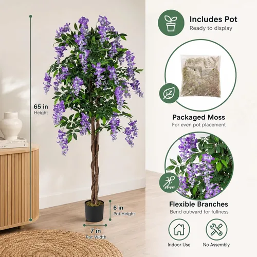 Vista 2 de Árboles artificiales ficus de 5.5 pies para decoración de interiores o exteriores