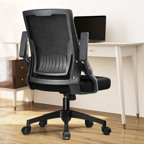 Vista 2 de COMHOMA Office Chair with Flip-up Armrests Ergonomic Computer Desk Chair with Adaptive Lumbar Support & Breathable Mesh, Black, Pack of 2
