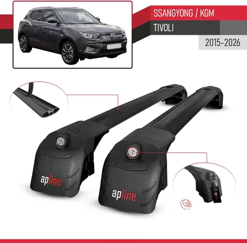 Vista 3 de Compatible con SsangYong Tivoli 2015-2024 ACE-2 Barra transversal de aluminio negro 2 barras
