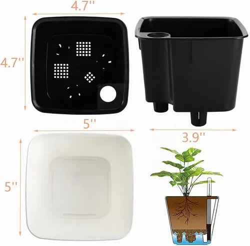Vista 3 de yarlung Paquete de 6 macetas de riego automático con indicador de nivel de agua, macetas de plástico de 5 pulgadas para plantas
