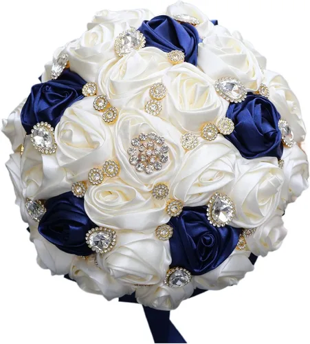 Vista 16 de Ramo de Boda Nupcial Rosa Rubor y Marfil con Broche Dorado Brillante con Diamantes de Imitación para Novia Dama de Honor Quinceañera Ramo de Flores