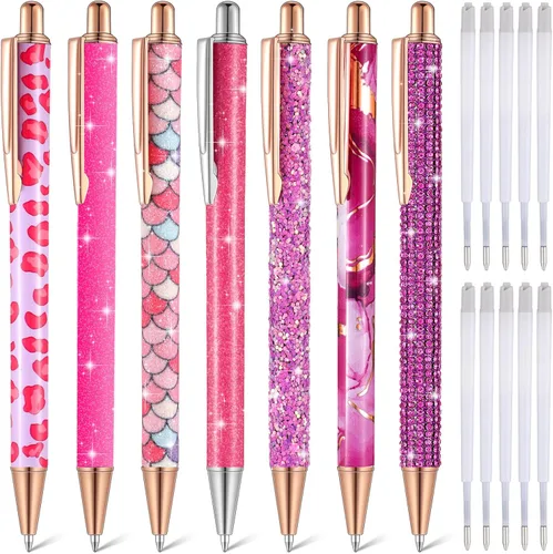 Vista 18 de Sherr 7 bolígrafos elegantes para mujer, lindos bolígrafos de purpurina brillantes con 10 recambios de tinta negra, bonitos regalos para niñas