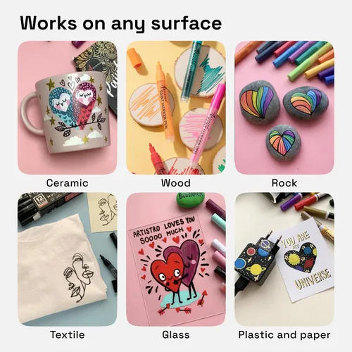 Vista 4 de ARTISTRO 12 Bolígrafos de Pintura Regulares para Marcado en Vidrio, Pintura en Roca, Cerámica, Madera, Tela, Álbum de Recortes, Manualidades DIY