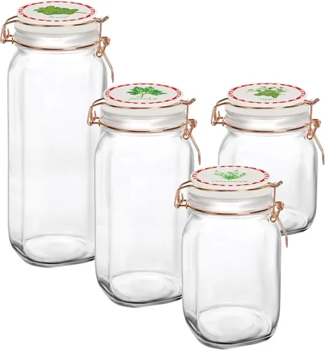 Vista 5 de Circleware Recipientes de vidrio con tapas herméticas de cierre hermético de cerámica blanca, juego de 4, recipientes para conservar alimentos