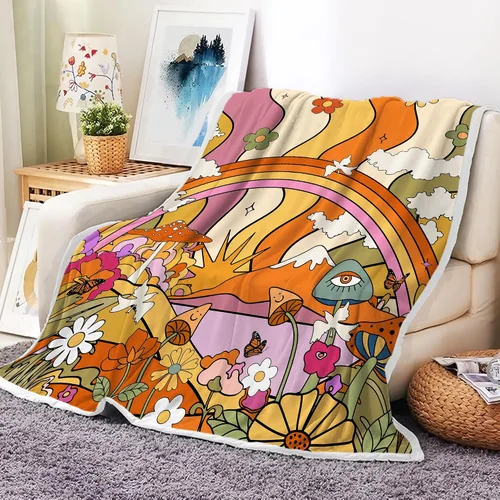 Vista 9 de Manta retro de los años 70 con diseño de hongos florales de mediados de siglo, manta de franela suave, ligera, regalos de felpa para mujeres
