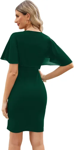 Vista 2 de HELYO Vestido de gasa para mujer, elegante, cuello redondo, fiesta de noche, vestido corto de cóctel, vestido de tubo ajustado 891