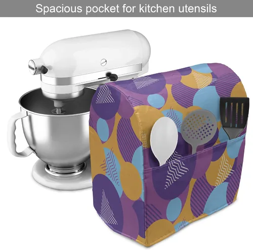 Vista 2 de Ambesonne Synthwave Stand Mixer Cover, Continuous Pattern of Futurism Themed Colorful Shapes Round and Triangles, Kitchen Appliance Organizer Bag