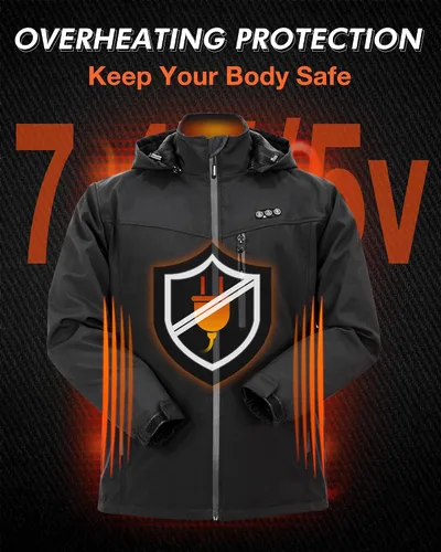 Vista 9 de ARRIS Mens Heated Jacket, Electric Heating Coat with 7.4V Battery and Detachable Hood - Waterproof, 8 Heating Areas