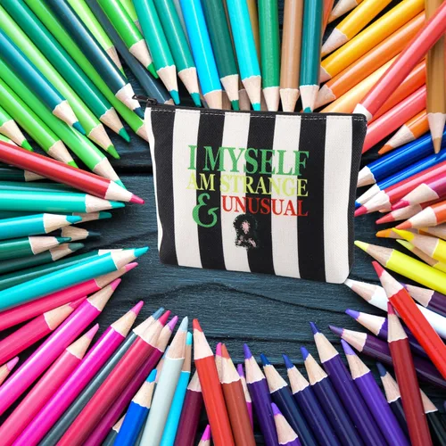 Vista 4 de FOTAP Bolsa de maquillaje de película de terror, bolsa de Halloween, regalo gótico, Blanco, Yo mismo