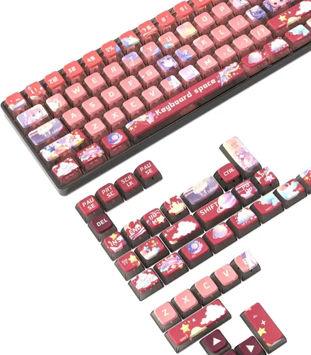 Vista 8 de Juego de teclas PBT de 120 teclas con perfil ASA con capa de PC translúcida Rosa