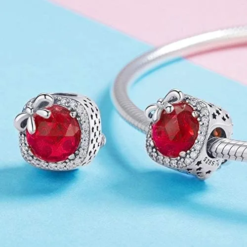 Vista 4 de Abalorio de piedra natal apto para pulseras Pandora con lazo de cumpleaños de cristal para pulsera y collar