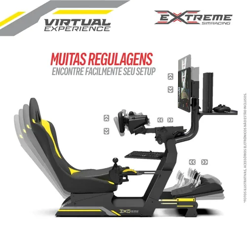 Vista 6 de Extreme Simracing Racing Simulator Cockpit With All Accessories (BlackYellow) - VIRTUAL EXPERIENCE V 3.0 Racing Simulator For Logitech G27, G29