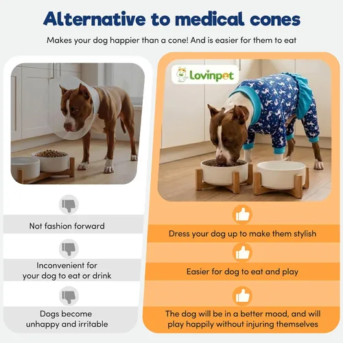 Vista 7 de LovinPet Pijamas Grandes para Perros – Camisa de unicornio para perro, mameluco de recuperación poscirugía, sirenas y unicornios estampado Azul