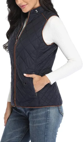 Vista 3 de Dilgul Chaleco acolchado para mujer, cuello alto, con cremallera, acolchado ligero y moderno