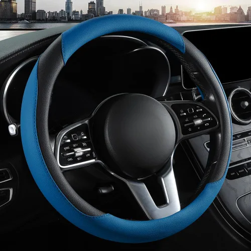 Vista 13 de Funda para volante de automóvil, funda para volante de piel de microfibra con ajuste universal de 14.5-15 pulgadas, antideslizante, cómoda