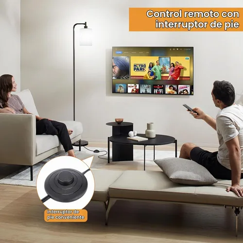 Vista 3 de Ziisee Lámparas de pie para sala de estar - Lámpara de pie con pantalla de vidrio a control remoto, lámpara de pie moderna con bombillas LED Negro