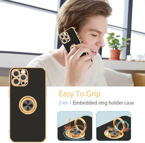 Vista 2 de Fingic Funda para iPhone 12 Pro, funda para iPhone 12 Pro con soporte de anillo, ajuste delgado, soporte de automóvil, protección a prueba