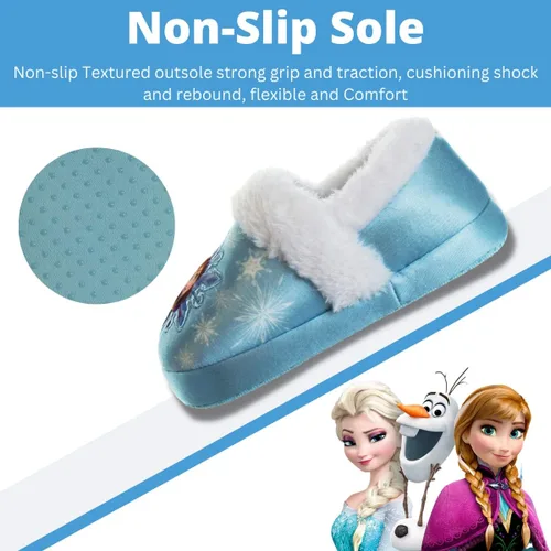 Vista 4 de Disney Frozen Elsa and Anna Girls Slippers - Plush Non-Slip Comfy Fluffy Lightweight Warm Comfort Soft Aline Indoor House Slippers