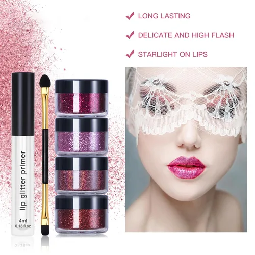 Vista 3 de LOKFAR Kit de labios con purpurina de 4 colores – Polvo de pigmento brillante de diamante y purpurina metálica brillante, resistente al agua