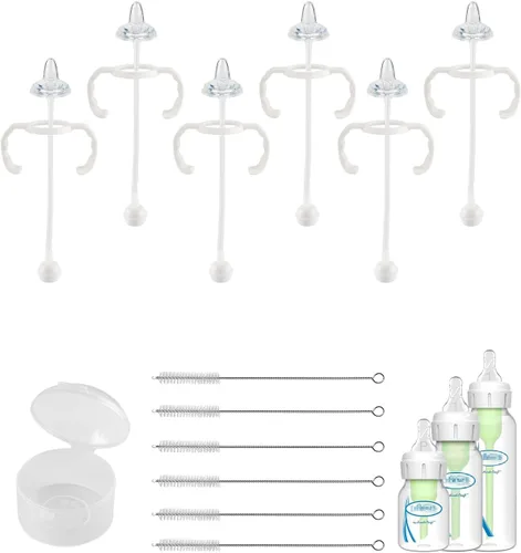 Vista 10 de Kit de conversión de vaso con pajita para biberones de vidrio estrechos y estrechos de Dr. Browns, kit de repuesto con peso con tapa y asa suaves, 6