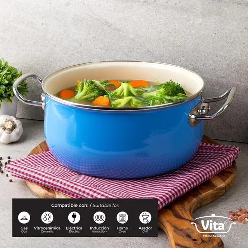 Vista 6 de VITA - Horno holandés de 6 cuartos de galón (azul) con tapa para todas las estufas (esmalte sobre acero), apto para lavavajillas y horno hasta 500