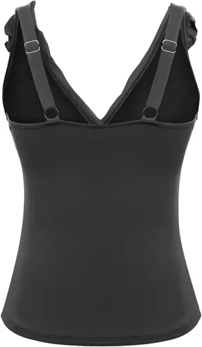 Vista 3 de Yonique Top tankini para mujer, con control de abdomen, con volantes, cuello en V, sin parte inferior