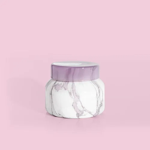 Vista 7 de Velas Capri Blue de Frasco de Mármol Moderno - Velas de Lujo para Aromatizar el Hogar - Mezcla de Cera de Soja de Larga Duración