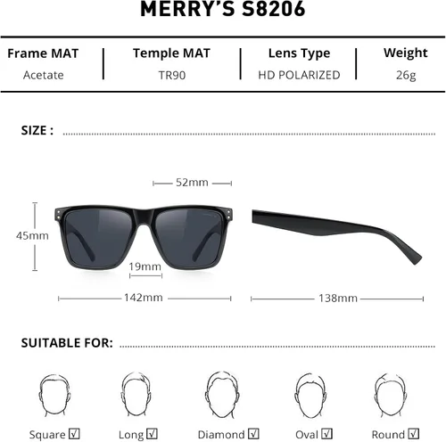 Vista 2 de MERRYS Gafas de sol polarizadas para hombre y mujer estilo retro UV 400