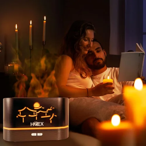 Vista 6 de Difusor de aromaterapia de llama colorida – Difusor ultrasónico de aceite esencial de 6.8 fl oz con 7 luces LED y diseño silencioso – Humidificador