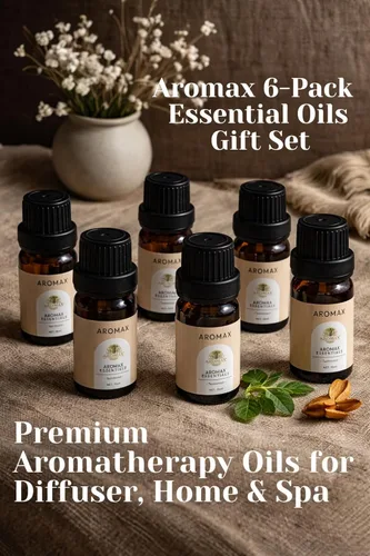 Vista 2 de Aromax - Juego de 6 aceites esenciales para regalo, lavanda, menta, sándalo, madera de teca, árbol de té y gardenia para relajación, sueño y alivio