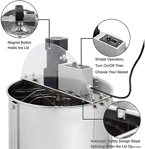 Vista 6 de Extractor eléctrico de miel, extractor giratorio de miel de 3 marcos, velocidad ajustable, extractor de abeja de acero inoxidable, para apicultores