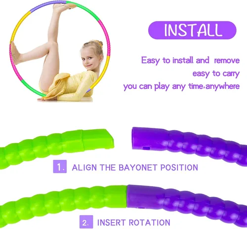 Vista 10 de Aro de ejercicio para niños, ajustable, desmontable, peso y tamaño, aro de plástico para actividades al aire libre, gimnasio, aula, escuela