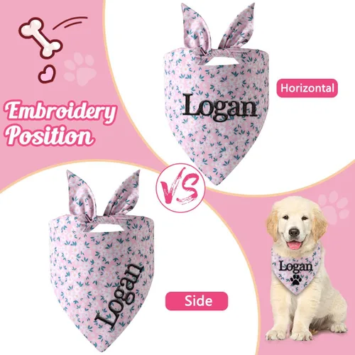 Vista 3 de Bandana personalizada para perro con nombre bordado, bufanda para cuello personalizada, babero triangular, accesorios para mascotas para perros