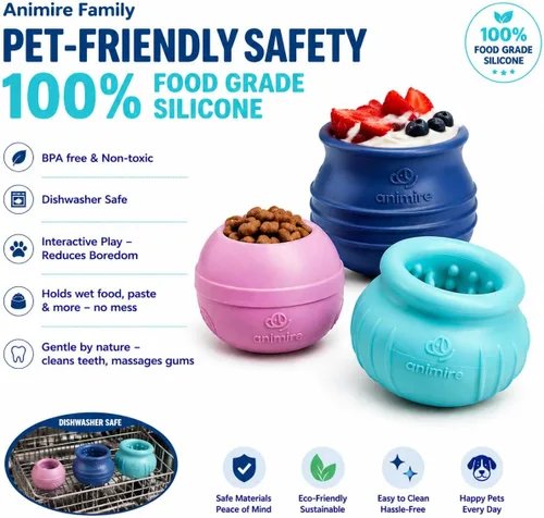 Vista 3 de Wobbly - Juguete de enriquecimiento para perros, cuenco congelado rellenable para mantener ocupados a los perros, juguete interactivo de larga Rosa