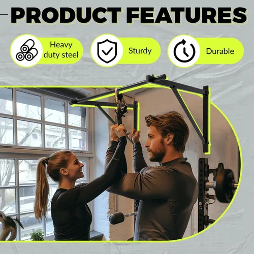Vista 5 de Barra de pull up para montar en la pared, 50 pulgadas, para ejercitar, 500 libras