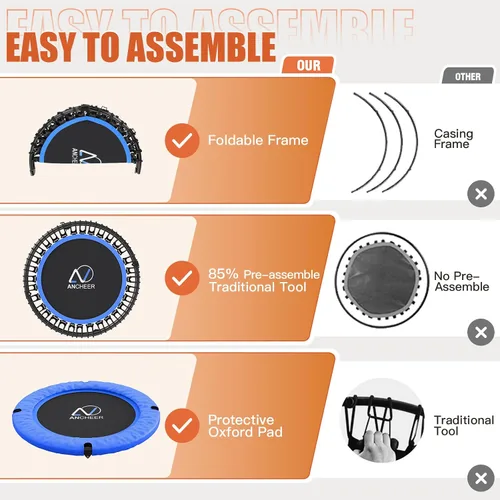 Vista 8 de ANCHEER Trampolín Rebounder de 40 pulgadas con mango ajustable de 4 niveles, mini trampolín máximo de 400 libras, trampolín de fitness resistente