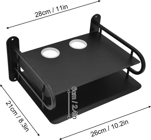 Vista 3 de Estante de montaje en pared, estante flotante de pared de doble capa, estante de caja de TV, estante montado en la pared, router DVD cable caja