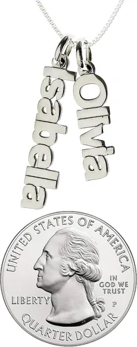 Vista 2 de AJ's Collection Collar personalizado de plata de ley con placa de identificación lateral doble. Personaliza dos encantos. Elección de cadena