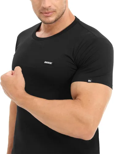 Vista 4 de BROKIG Camiseta de entrenamiento de gimnasio para hombre con diseño de recess, camisetas ligeras de entrenamiento de ajuste casual para hombre