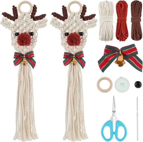 Vista 8 de ORIGACH Juego de 2 alces de macramé de Navidad, kit de adornos de Navidad fáciles de macramé, con instrucciones (idioma español no garantizado)