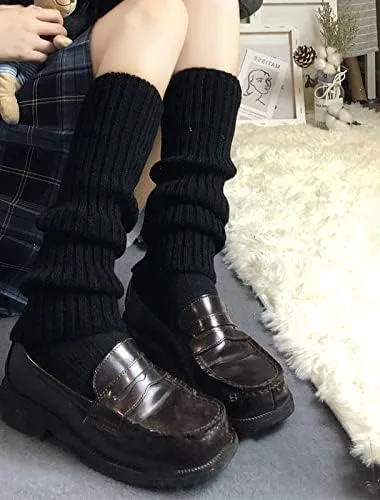 Vista 2 de NUFIWI Harajuku - Calcetines largos de punto gótico Lolita japonesa, polainas, polainas góticas hasta la rodilla, calcetines de invierno