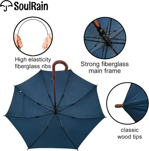 Vista 6 de 48" Arc Classic Wood Handle Umbrella Auto Open Windproof clear Unbreakable Stick Rain Umbrella