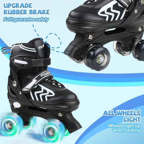 Vista 5 de Patines de ruedas para niños y niñas principiantes, patines ajustables en 4 tallas para niños mayores y jóvenes para deportes al aire libre