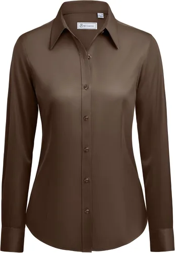Vista 21 de siliteelon Camisas con botones para mujer: camisa de vestir de manga larga sin arrugas, ajuste clásico, con cuello, color sólido, formal